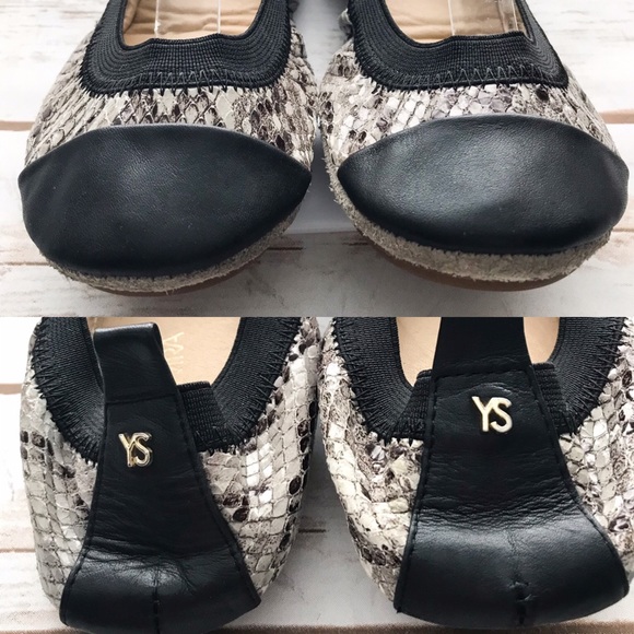 YOSI SAMRA Samatha Snake Grey Leather Ballet Flats - Picture 6 of 8